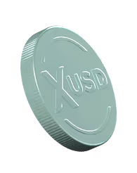 XUSD token rendered from a bottom angle, emphasizing its role as a stable digital currency.